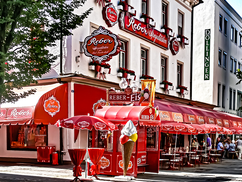 Shopping street and traditional shops in Bad Reichenhall