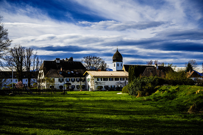 View of the Campanile and the gardens of Fraueninsel