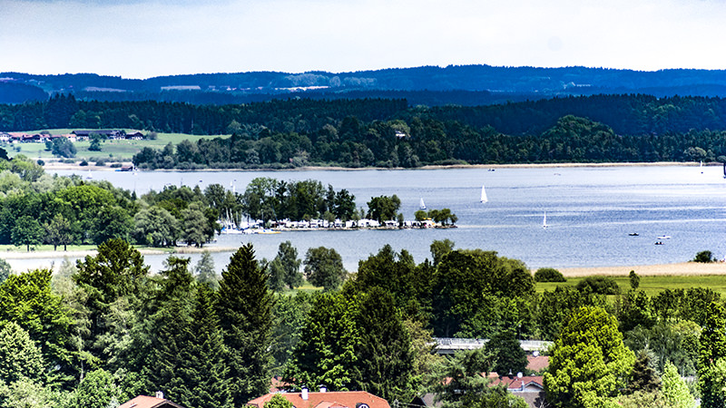Forest, meadows, lake, caravan, campsite